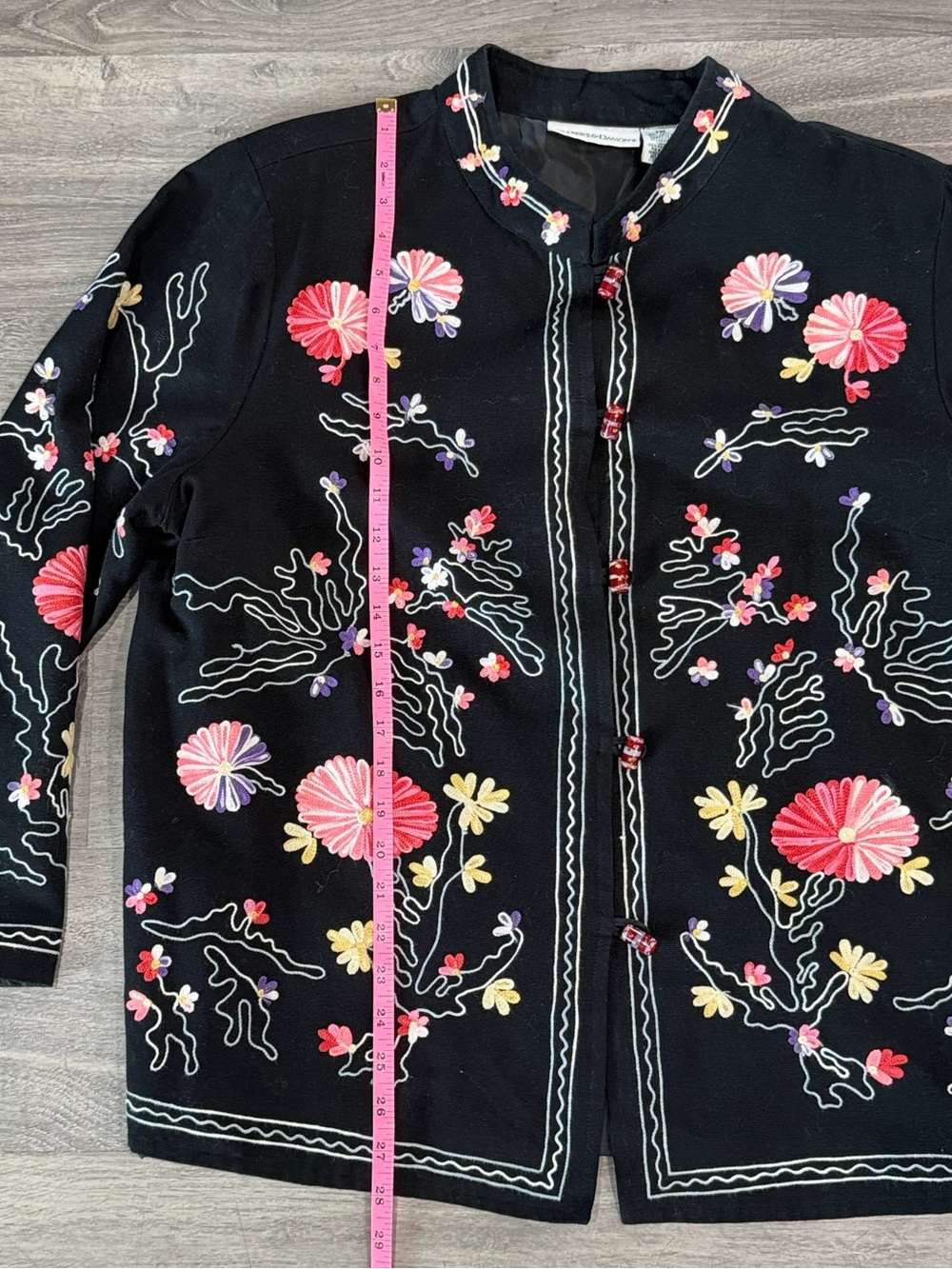 Draper’s & Damon’s Embroidered Jacket 1X Black Floral Beaded Toggle Cottagecore - Picture 11 of 12